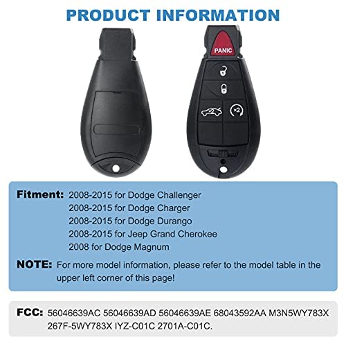 ECCPP 2X Key Fob 08-15 for Chrysler 300 for Dodge Challenger Durango Magnum for Jeep Grand Cherokee Keyless Entry Remote 56046639AC 56046639AD 56046639AE-433Mhz