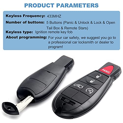 ECCPP 2X Key Fob 08-15 for Chrysler 300 for Dodge Challenger Durango Magnum for Jeep Grand Cherokee Keyless Entry Remote 56046639AC 56046639AD 56046639AE-433Mhz