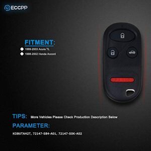 ECCPP KOBUTAH2T Replacement Keyless Entry Remote Key Fob for Honda for Accord keyless for Acura TL key fob KOBUTAH2T 72147S84A01 72147S0KA02 (Pack of 1)