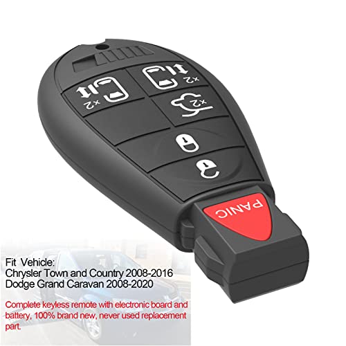 6 Buttons Remote Fob Unct Ignition Key fits 08-2016 Chrysler Town and Country, 08-2019 Dodge Grand Caravan, FCCID: M3N5WY783X 433MHZ, Pack of 2