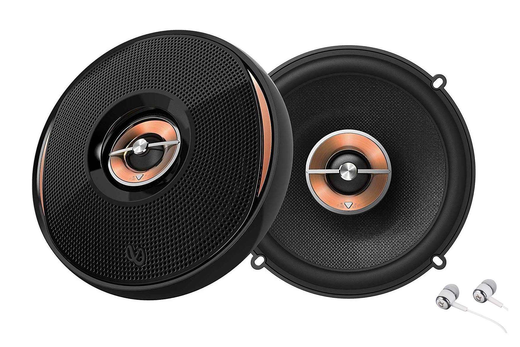 New Infinity Kappa 62IX 6.5" 225 Watts Max (75 Watts RMS) 2-Way Coaxial Car Audio Stereo Multi Element Speakers with UniPivot Tweeters with Oversized Voice Coils - Pair with Alphasonik Earbuds