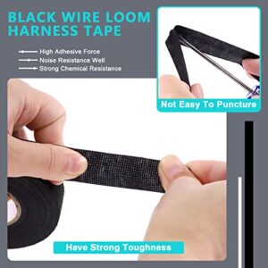 Cimeton 5 Rolls Wire Loom Harness Tape, 9/19/25/32/50mm x 15m Wiring Harness Cloth Tape Black Adhesive Fabric Tape for Automobile Electrical Wire Harnessing Noise Damping Heat Proof