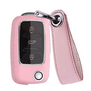 sanrily flip key fob cover for volkswagen jetta passat golf beetle gti polo for touran keyless remote key case abs plastic leather key protective shell with keychain pink