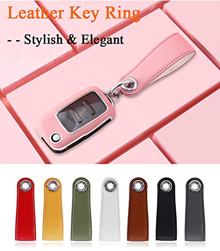 SANRILY Flip Key Fob Cover for Volkswagen Jetta Passat Golf Beetle GTI Polo for Touran Keyless Remote Key Case ABS Plastic Leather Key Protective Shell with Keychain Pink