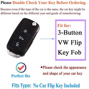 SANRILY Flip Key Fob Cover for Volkswagen Jetta Passat Golf Beetle GTI Polo for Touran Keyless Remote Key Case ABS Plastic Leather Key Protective Shell with Keychain Pink