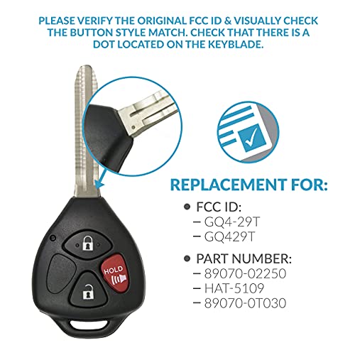 Keyless2Go Replacement for New Keyless Entry Remote Car Key for Vehicles That Use GQ4-29T with 4D67 Chip