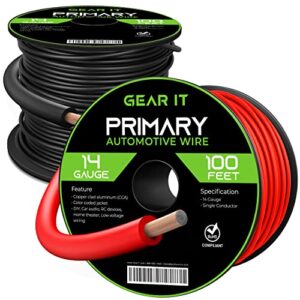 gearit 14 gauge wire (100ft each – black/red) copper clad aluminum cca – primary automotive power/ground for battery cable, car audio, trailer harness, electrical – 200 feet total 14ga awg wire