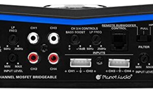 Planet Audio PL1600.4 4 Channel Car Amplifier - 1600 Watts, Full Range, Class A/B, 2/8 Ohm Stable, Mosfet Power Supply, Bridgeable