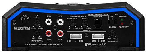 Planet Audio PL1600.4 4 Channel Car Amplifier - 1600 Watts, Full Range, Class A/B, 2/8 Ohm Stable, Mosfet Power Supply, Bridgeable