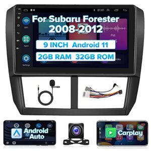 roinvou 2+32g android double din car stereo for subaru forester 2008 09 10 11 12 9” 1080p hd touch screen wireless carplay android auto gps wifi bluetooth hi-fi fm rds backup camera external mic