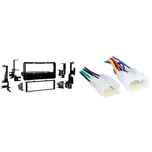 Metra 99-8206 Single DIN Installation Kit for 2001-2007 Toyota Highlander/4 Runner,Black & 70-1761 Radio Wiring Harness for Toyota 87-Up Power 4 Speaker