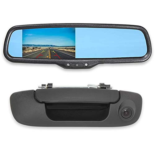 EWAY Tailgate Handle Backup Reverse Camera with 4.3 inch Rear View Mirror Monitor Kit for Dodge Ram 1500 2500 3500 2002-2008 Vehicle Safety Auto Reversing Parking Camera