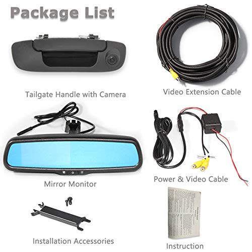 EWAY Tailgate Handle Backup Reverse Camera with 4.3 inch Rear View Mirror Monitor Kit for Dodge Ram 1500 2500 3500 2002-2008 Vehicle Safety Auto Reversing Parking Camera