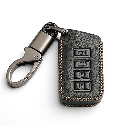 WFMJ Leather for Lexus IS GS ES NX LS RX RC 350 300h 200t 300 F 450h 460 600h Remote 4 Buttons Key Fob Case Cover Chain (Black)