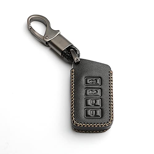 WFMJ Leather for Lexus IS GS ES NX LS RX RC 350 300h 200t 300 F 450h 460 600h Remote 4 Buttons Key Fob Case Cover Chain (Black)