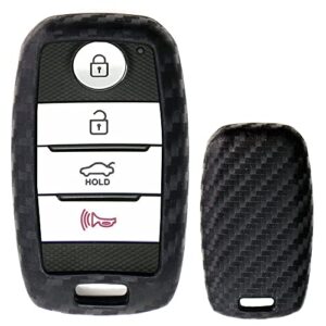ijdmtoy carbon fiber pattern soft silicone key fob cover case compatible with kia optima k5 sorento carens forte sportage soul smart key