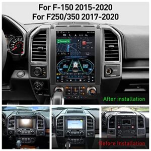 YULU E10 Plus Car Radio 12.1 Inch Stereo for F150 2015 to 2020 and F250 F350 F450 2017 to 2021 Android 10.0 GPS Navigation Wireless Carplay 5G WiFi SiriusXM, New Upgrade! 6G+64G AUX/Fiber Optic Out