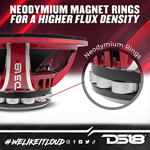 DS18 PRO-NEO6R - 6.5" Neodymium Midrange Loudspeaker, Red Aluminum Basket, 600 Watts Max, 4-Ohms, Neodymium Rings Magnet - The Best Neodymium Full Range Loudspeaker for Your Car (1 Speaker)