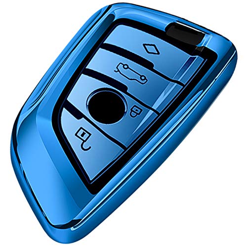 Intermerge for BMW Key Fob Cover,Blade Shape Soft TPU Key Case Shell Pouch for BMW New X1 X3 X5 X6 Series 1 2 5 7 Keyless Entry Key Cover-Blue