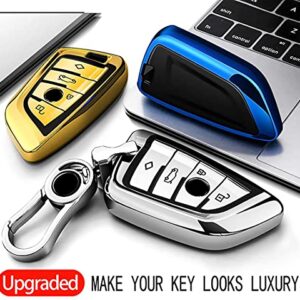 Intermerge for BMW Key Fob Cover,Blade Shape Soft TPU Key Case Shell Pouch for BMW New X1 X3 X5 X6 Series 1 2 5 7 Keyless Entry Key Cover-Blue