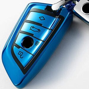 Intermerge for BMW Key Fob Cover,Blade Shape Soft TPU Key Case Shell Pouch for BMW New X1 X3 X5 X6 Series 1 2 5 7 Keyless Entry Key Cover-Blue