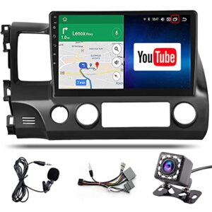 hikity android car stereo for 2006-2011 honda civic radio, 10.1 inch touch screen car stereo with bluetooth gps navigation wifi fm usb mirror link steering wheel control + backup camera + microphone