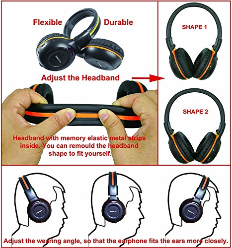 SIMOLIO 4 Pack of Vehicle IR Headphones, Wireless Car Headphones Durable and Flexible for Kids, Wireless Infrared Headphones with AUX Cable, 2 Channel DVD Headphone Not Work on 2017+ GM's or Pacifica