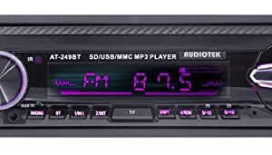 Audiotek AT-249BT Single Din Digital Media Player Stereo Receiver 200W with Bluetooth/USB/FM / MP3 - Built-in Wireless Technology for Hands-Free Talking and Audio Streaming