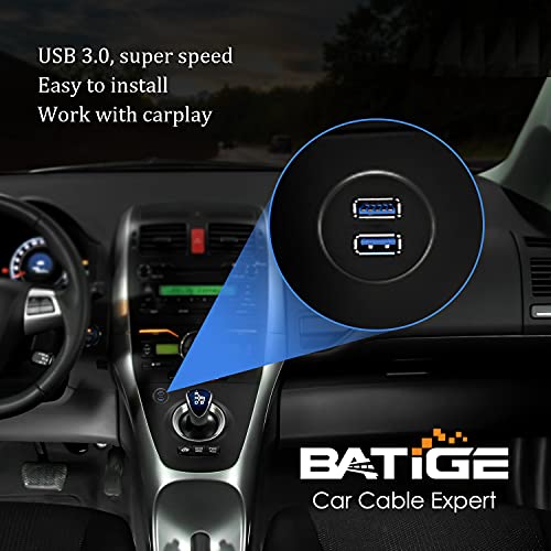 BATIGE 2 Ports Dual USB 3.0 Male to USB 3.0 Female AUX Flush Mount Car Mount Extension Cable for Car Truck Boat Motorcycle Dashboard Panel -3ft