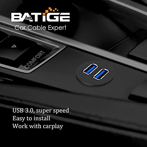 BATIGE 2 Ports Dual USB 3.0 Male to USB 3.0 Female AUX Flush Mount Car Mount Extension Cable for Car Truck Boat Motorcycle Dashboard Panel -3ft