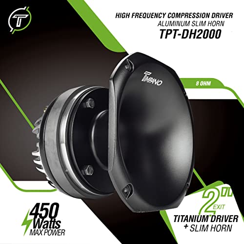 Timpano TPT-DH2000 2" Exit Compression Driver + Horn 450 Watts Max Power 8 Ohm 109 dB Slim Profile Aluminum Horn + Ferrite Driver