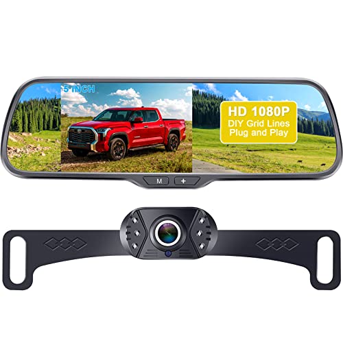 Rohent Backup Camera for Car HD 1080P 5 Inch Monitor Rear View Mirror Camera System Easy Installation Waterproof Real Night Vision for Truck Minivan SUV N01