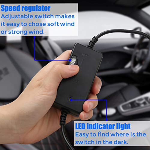 Poraxy Car Fan, 12V Electric Auto Cooling Fan for Backseat, Headrest 360 Degree Rotatable Dual Head Stepless Speed Rear Seat Air Fan for Sedan SUV RV Boat