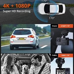 Kingslim D1 pro Dual Dash Cam 4K Record Inside - Front and Inside Dash Camera GPS WiFi for Cars Uber Truck, Dashcam with Infrared Night Vision, G-Sensor, Loop Recording(Upgraded Version)