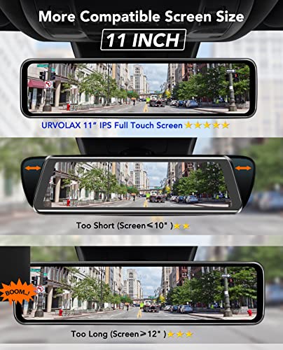 URVOLAX Mirror Dash Cam 11'' Backup Camera,Rear View Mirror Camera with Detached Front and Rear Cam for Car,Anti Glare Full HD Split Screen 1296P,Night Vision,Parking Assist,GPS,SD Card