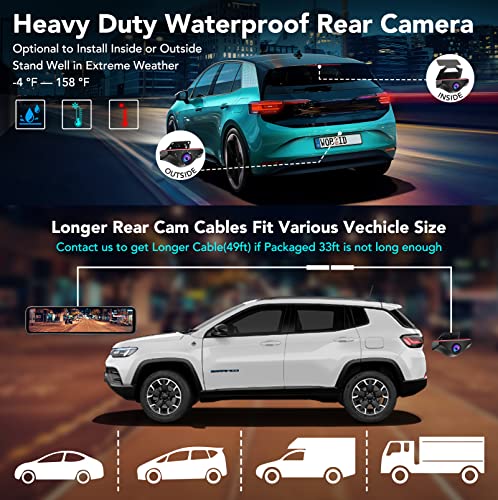 URVOLAX Mirror Dash Cam 11'' Backup Camera,Rear View Mirror Camera with Detached Front and Rear Cam for Car,Anti Glare Full HD Split Screen 1296P,Night Vision,Parking Assist,GPS,SD Card