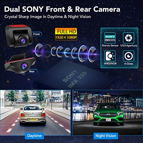 URVOLAX Mirror Dash Cam 11'' Backup Camera,Rear View Mirror Camera with Detached Front and Rear Cam for Car,Anti Glare Full HD Split Screen 1296P,Night Vision,Parking Assist,GPS,SD Card