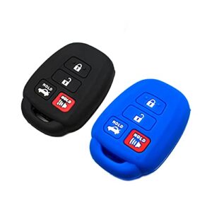 eyanbis silicone key fob cover fit for toyota camry se le avalon corolla rav4 venza highlander sequoia scion hyq12bdm | car accessories | remote key protection case – black & blue