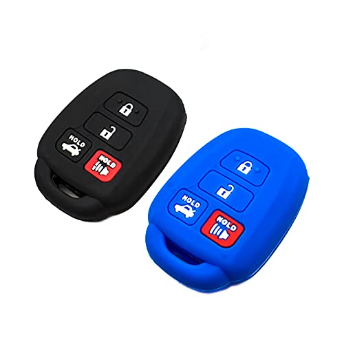 EYANBIS Silicone Key Fob Cover Fit for Toyota Camry SE LE Avalon Corolla RAV4 Venza Highlander Sequoia Scion HYQ12BDM | Car Accessories | Remote Key Protection Case - Black & Blue