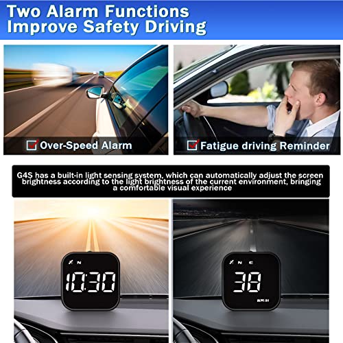 Head Up Display Car Universal Digital GPS Speedometer with Speed MPH, Compass Driving Direction, Fatigue Driving Reminder, Overspeed Alarm Trip Meter, for All Vehicle iKiKin G4S