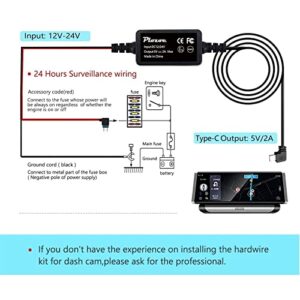 Dash Cam Hardwire Kit,USB C Hard Wire Kit Fuse for Dashcam, Plozoe 12V-24V to 5V Car Dash Camera Charger Power Cord, Gift 4 Fuse Tap Cable and Installation Tool（11.5ft）