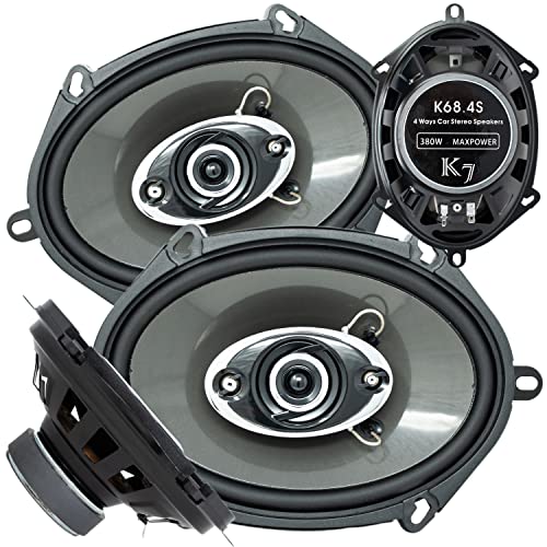 AUDIOTEK 2X K7 5x7 / 6x8 in 4-Way 380 Watts Coaxial Car Speakers CEA Rated 4 Ohm for Car, RV, ATV, Motorcyle (Pair) (2 Speakers)