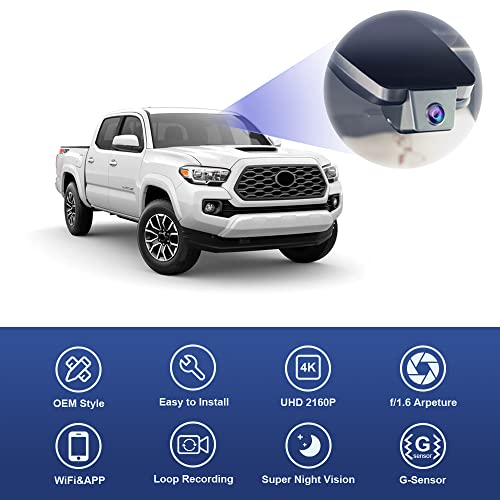 Fitcamx 4K Dash Cam Compatible with Toyota Tacoma 2018 2019 2020 2021 2022 2023 Limited SR5 SR TRD Sport Off-Road Pro, OEM Factory Look, 2160P Video WiFi, G-Sensor Loop Recording, Plug&Play, 64GB Card