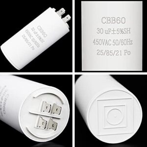 30UF CBB60 Motor Run Capacitor, 450VAC 50/60HZ Cylindrical Capacitor for Motor Run, Washing Machines, Air Conditioners and Water Pumps