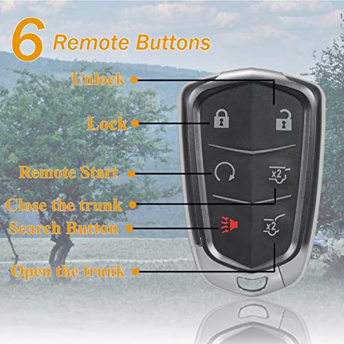 TOP-VIGOR 6 Buttons Smart Car Key Fob,  315Mhz Remote Key Fob Replacement HYQ2AB for Cadillac Escalade 2015-2019 for Cadillac Escalade ESV 2015-2020