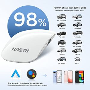 YUVETH Wireless Android Auto Adapter 2023 Newest Version, Wireless A2A Dongle for OEM Wired AA Car Model 2017-2023, Plug & Play 5Ghz WiFi Auto Connect Support Online Update for Android 11-13, White