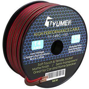 tyumen 100ft 14/2 gauge red/brown wire power ground cable, 14 awg stranded flexible wire for electrical wire, primary automotive wire, battery cable, car audio speaker, 12 volt low voltage wiring