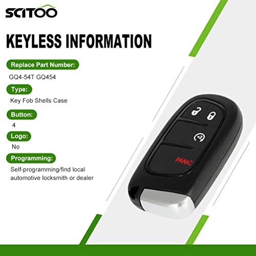 SCITOO Keyless Entry Remote Key Fob SHELL CASE Replacement for 4 Buttons Uncut Car Key for Jeep for Cherokee 2014-2018 1pc FCC GQ4-54T GQ454 GQ454