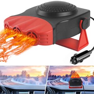 car heater, 12v 150w automobile windscreen fan function for quickly defrost defogger demister vehicle heater, with 3-outlet plug in cigarette lighter 2 in 1 fast heating/cooling