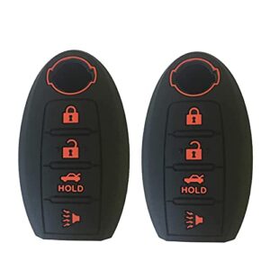 2 pack sillicone key fob cover remote case protector bag shell for nissan teana murano maxima pathfinder rogue versa 350z 370z sentra altima cwtwb1u840 285e3-3sg0d (black+black)